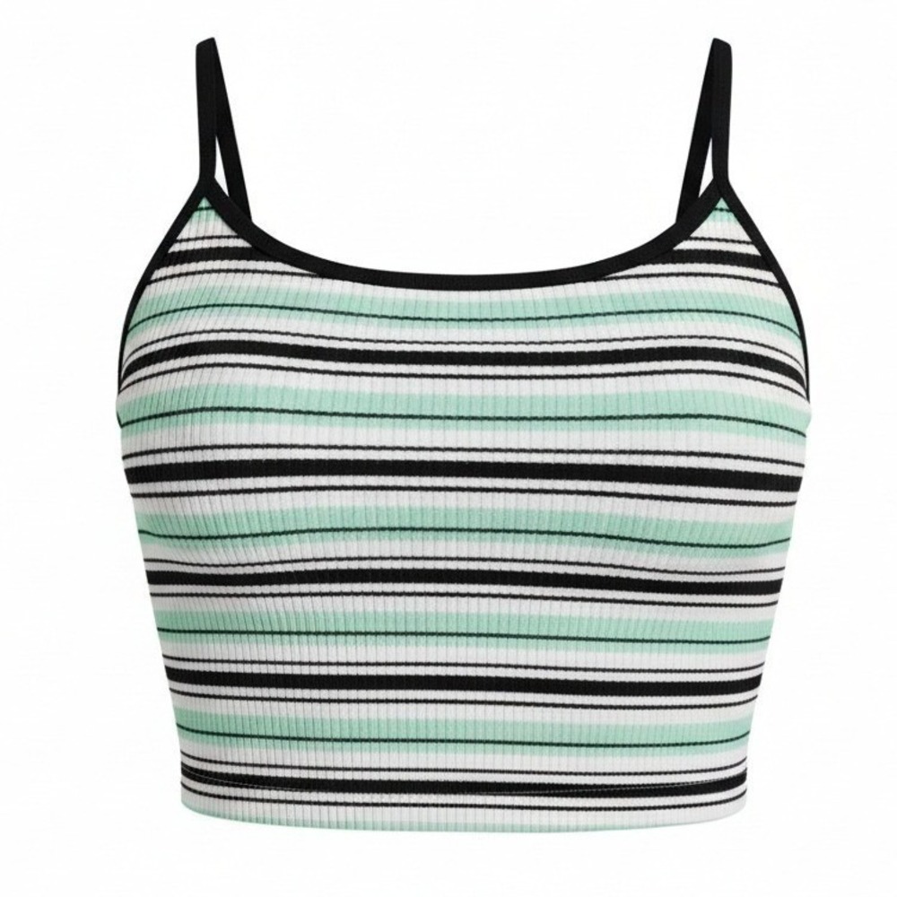 New Small Y2K Mint Green Retro Vintage Striped Cami Crop Tank Ribbed sleeveless‎